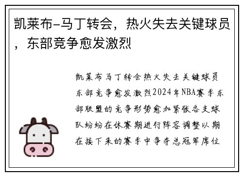 凯莱布-马丁转会，热火失去关键球员，东部竞争愈发激烈