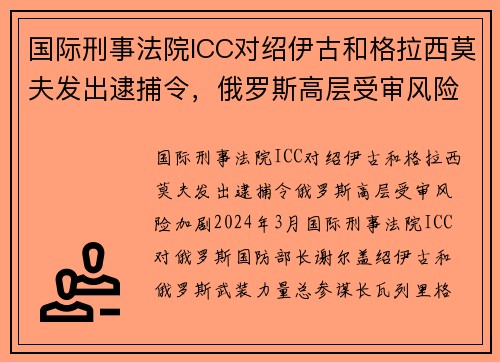 国际刑事法院ICC对绍伊古和格拉西莫夫发出逮捕令，俄罗斯高层受审风险加剧